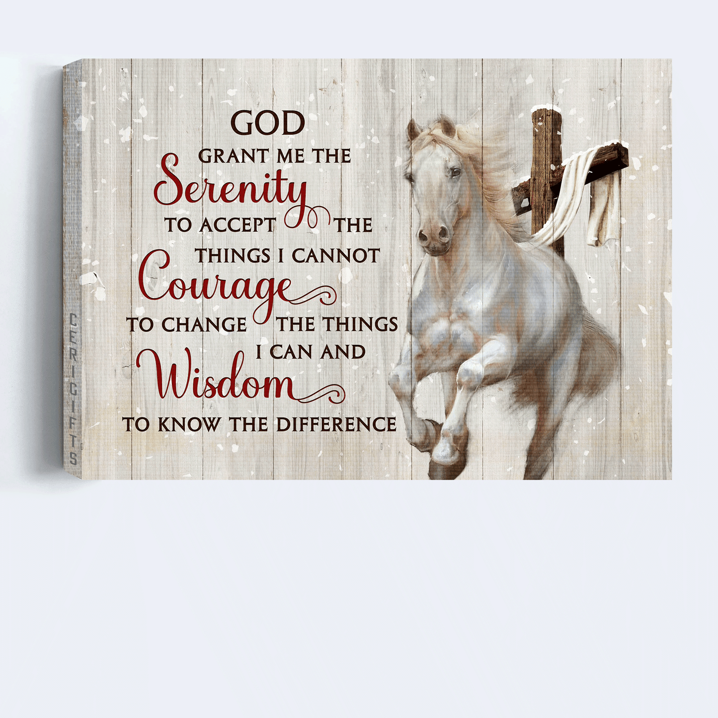 Jesus Landscape Canvas - White Horse, Wooden Cross Canvas - Gift For Christian - God Grant Me The Serenity To Accept The Things I Cannot Courage Canvas