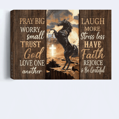 Jesus Landscape Canvas- Black horse painting, The amazing horse, The cross light canvas- Gift for Christian- Have faith, Rejoice & Be grateful - Landscape Canvas Prints, Christian Wall Art