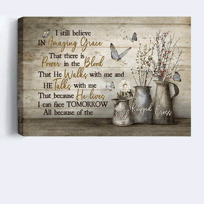 Jesus Landscape Canvas- Baby Flower, White Dahlia, Blue Butterfly Canvas- Gift For Christian- I Sill Believe In Amazing Grace