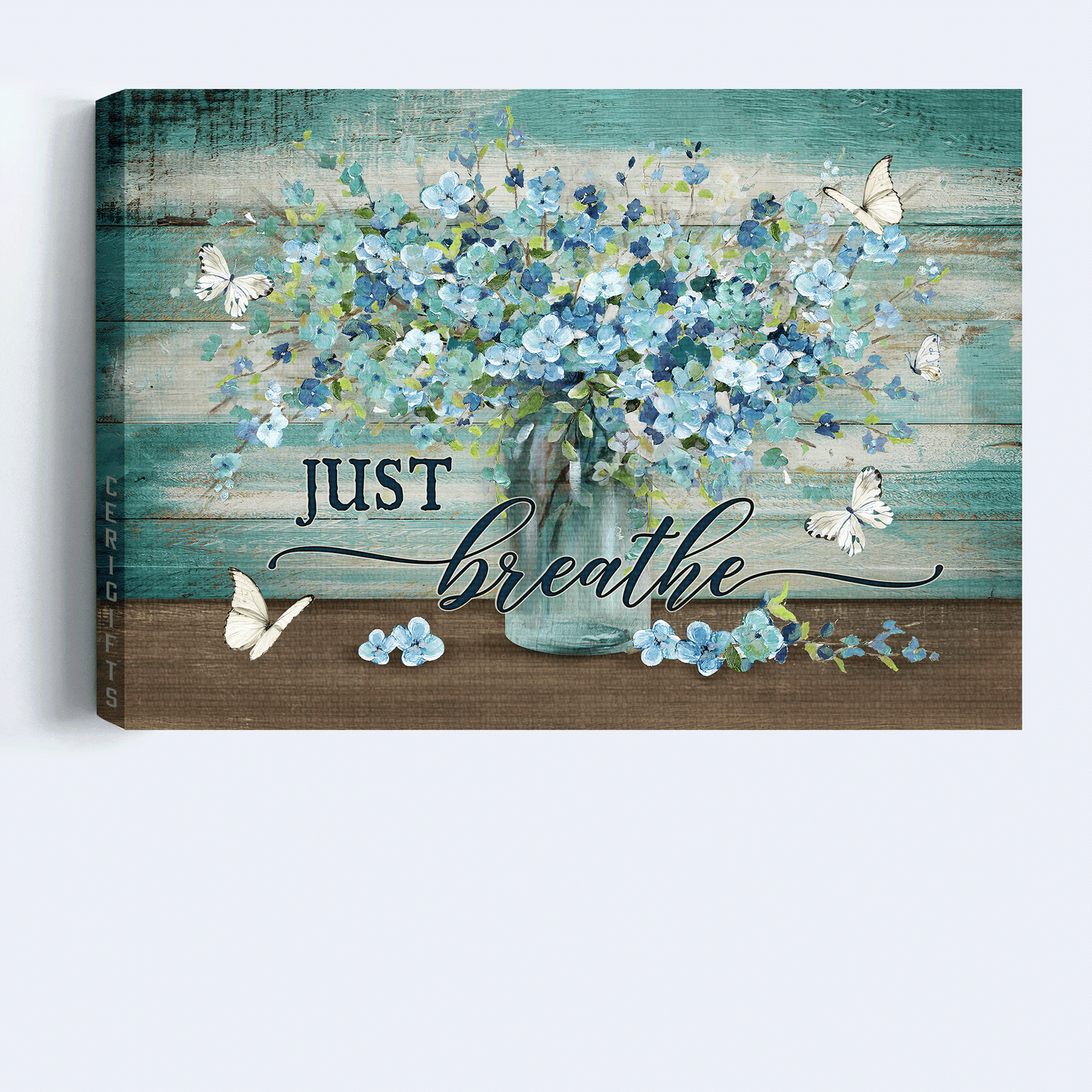 Jesus Landscape Canvas- Abstract Art, Watercolor Blue Flower, White Butterfly Landscape Canvas- Gift For Religious Christian- Just Breathe