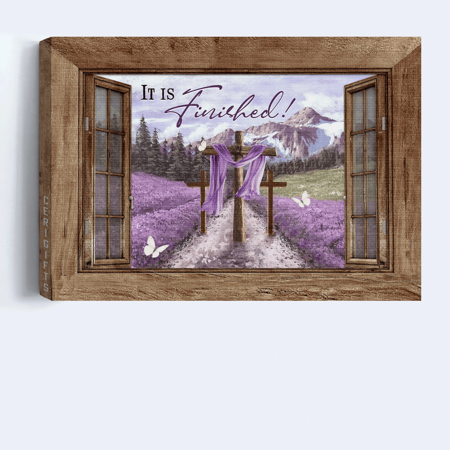 Jesus Landscape Canvas - Lavender field, Beautiful forest, Cross drawing Canvas - Gift For Christian - It is finished Landscape Canvas