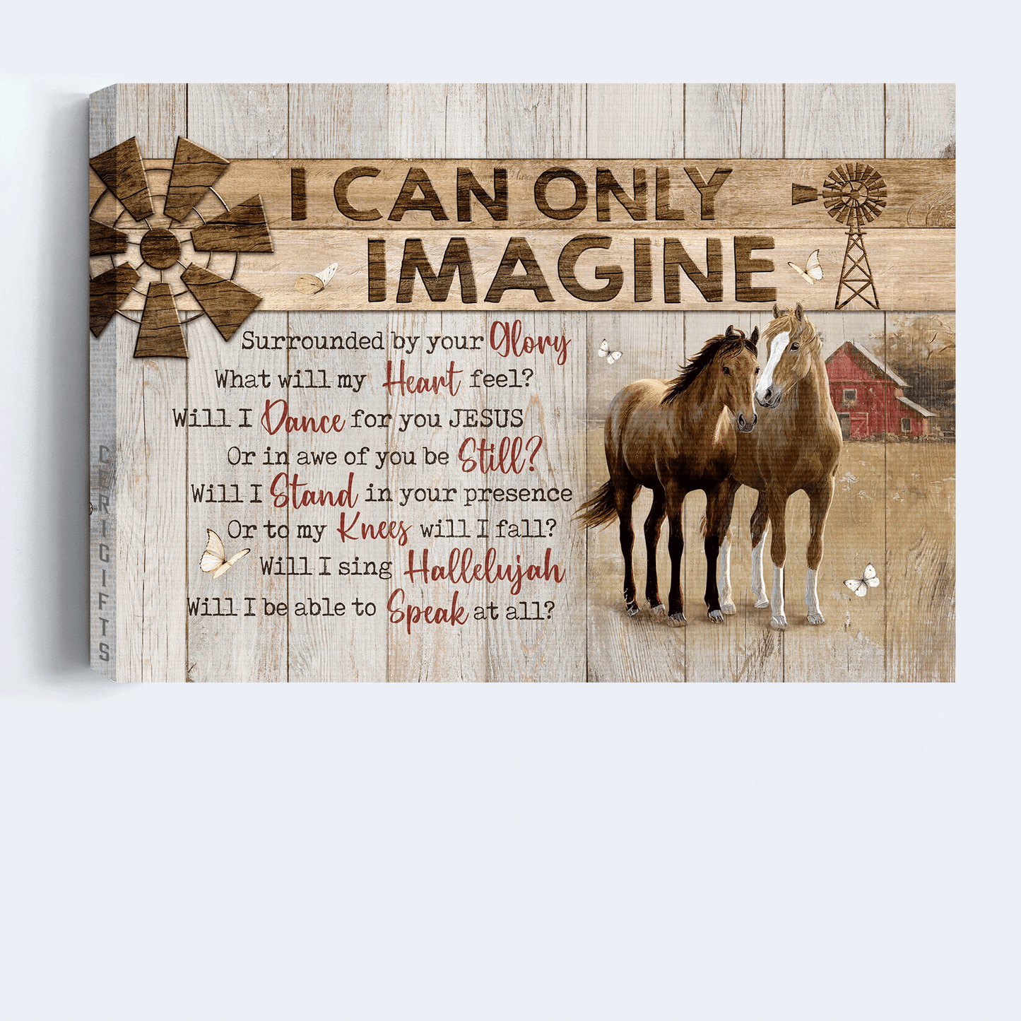 Jesus Landscape Canvas- Beautiful horse, Wooden windmill, White butterfly canvas- Gift for Christian- I can only imagine