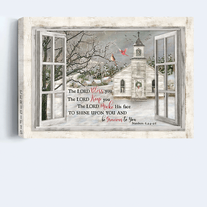 Jesus Landscape Canvas - Beautiful church, First day of winter, Cardinal Landscape Canvas - Gift For Christian - The Lord bless you