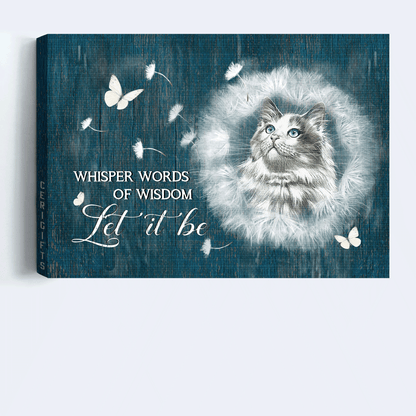 Jesus Landscape Canvas - Beautiful Cat, Dandelion Drawing, White Butterfly Landscape Canvas - Gift For Christian - Let It Be