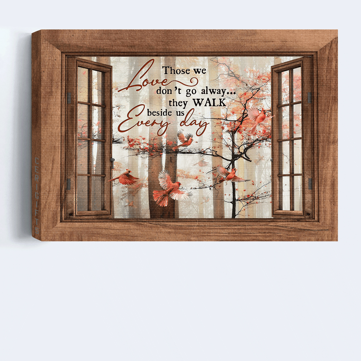 Jesus Landscape Canvas- Autumn Season, Red Cardinal, Wooden Windows Canvas- Gift For Christian- Those We Love Don't Go Away