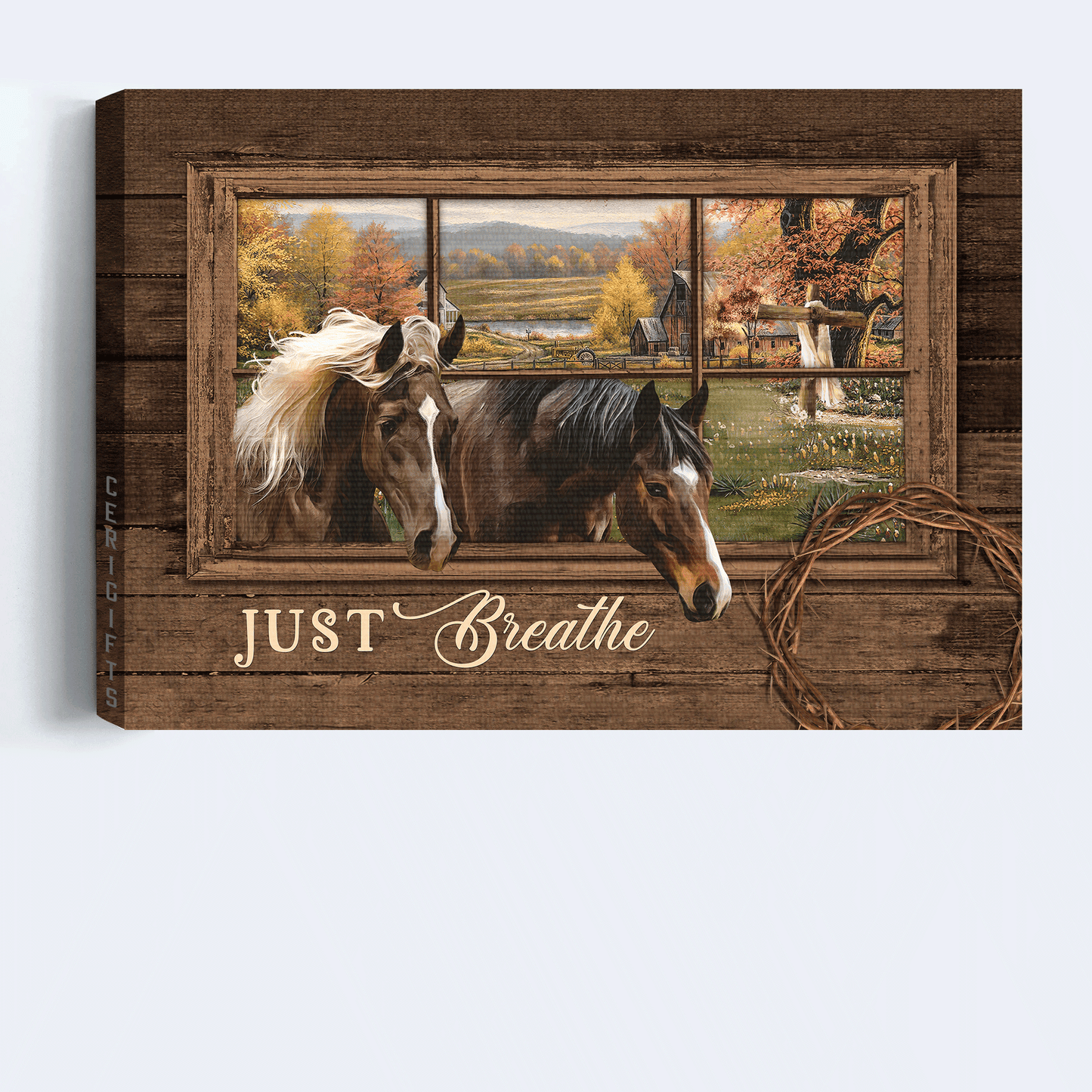 Jesus Landscape Canvas - Watercolor Horse, Autumn Forest, Beautiful Mountain Canvas - Gift For Christian - Just Breathe Canvas