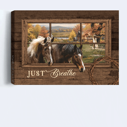 Jesus Landscape Canvas - Watercolor Horse, Autumn Forest, Beautiful Mountain Canvas - Gift For Christian - Just Breathe Canvas