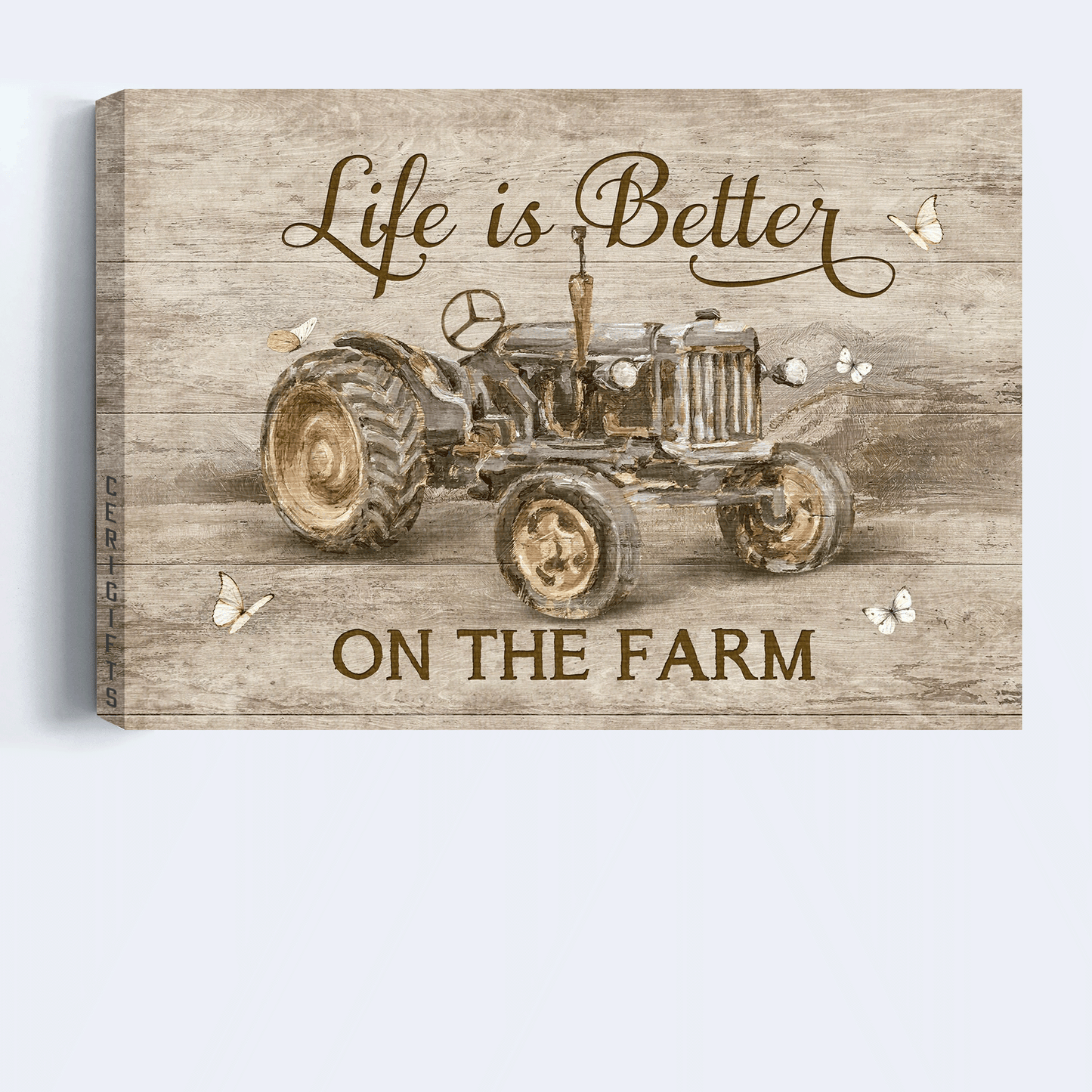 Jesus Landscape Canvas -Antique tractor, Farm drawing, White butterfly Landscape Canvas - Gift For Christian - Life is better on the farm