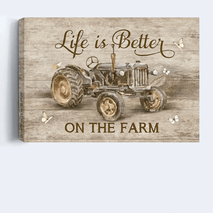 Jesus Landscape Canvas -Antique tractor, Farm drawing, White butterfly Landscape Canvas - Gift For Christian - Life is better on the farm