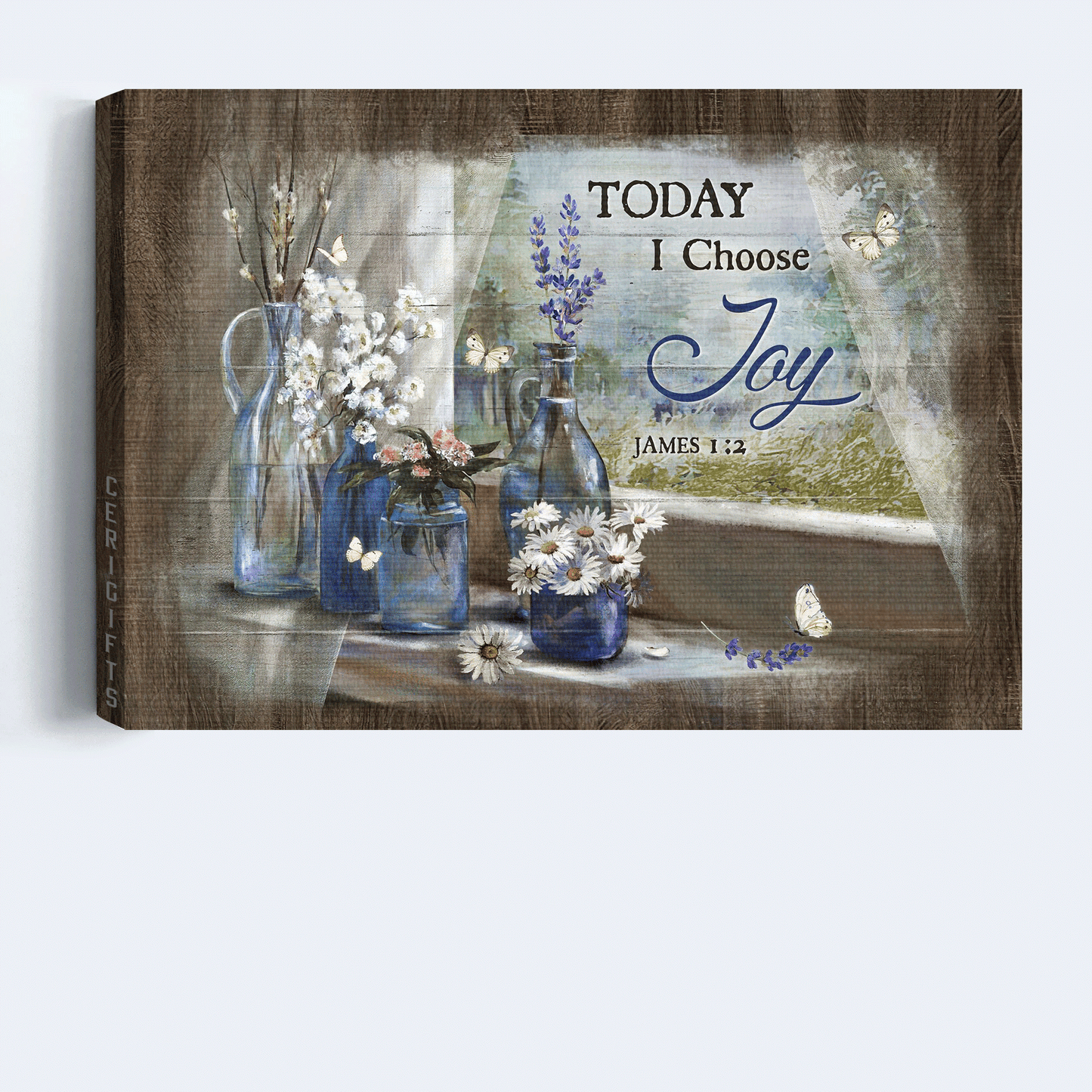 Jesus Landscape Canvas- Daisy Flowers, Baby flower, Crystal vase, Lavender drawing, Today I choose joy canvas- Gift for Christian - Jesus Landscape Canvas Prints, Christian Wall Art
