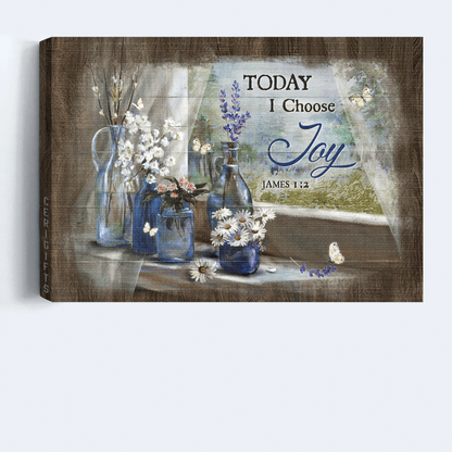Jesus Landscape Canvas- Daisy Flowers, Baby flower, Crystal vase, Lavender drawing, Today I choose joy canvas- Gift for Christian - Jesus Landscape Canvas Prints, Christian Wall Art