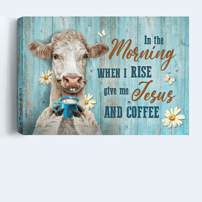 Jesus Landscape Canvas - Funny cow, Awesome coffeeholic, Lovely daisy Landscape Canvas - Gift For Christian - Give me Jesus and coffee Landscape Canvas