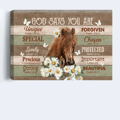 Jesus Landscape Canvas- Beautiful horse, Daisy flower, Butterfly canvas- Gift for Christian- God says you are