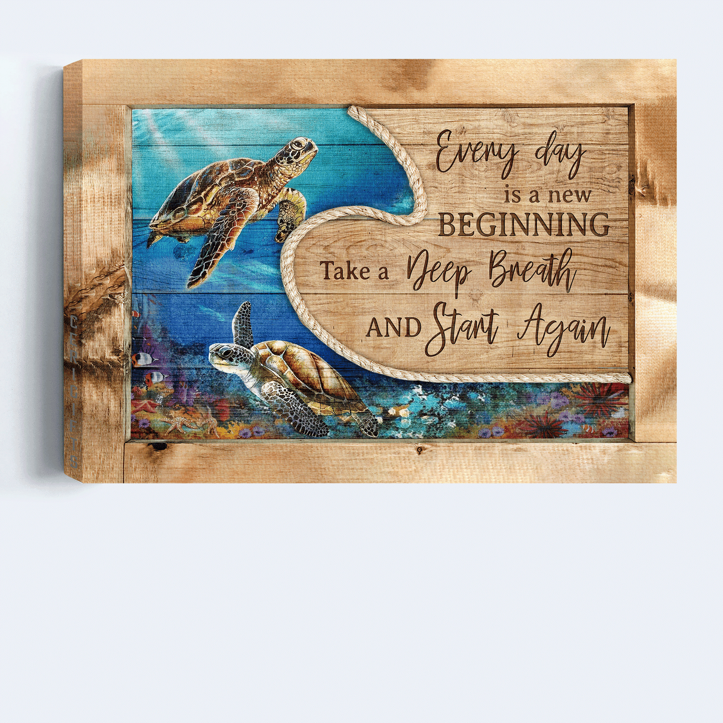 Jesus Landscape Canvas- Blue ocean, Sea turtle canvas- Gift for Christian- Every day is a new beginning - Landscape Canvas Prints, Wall Art