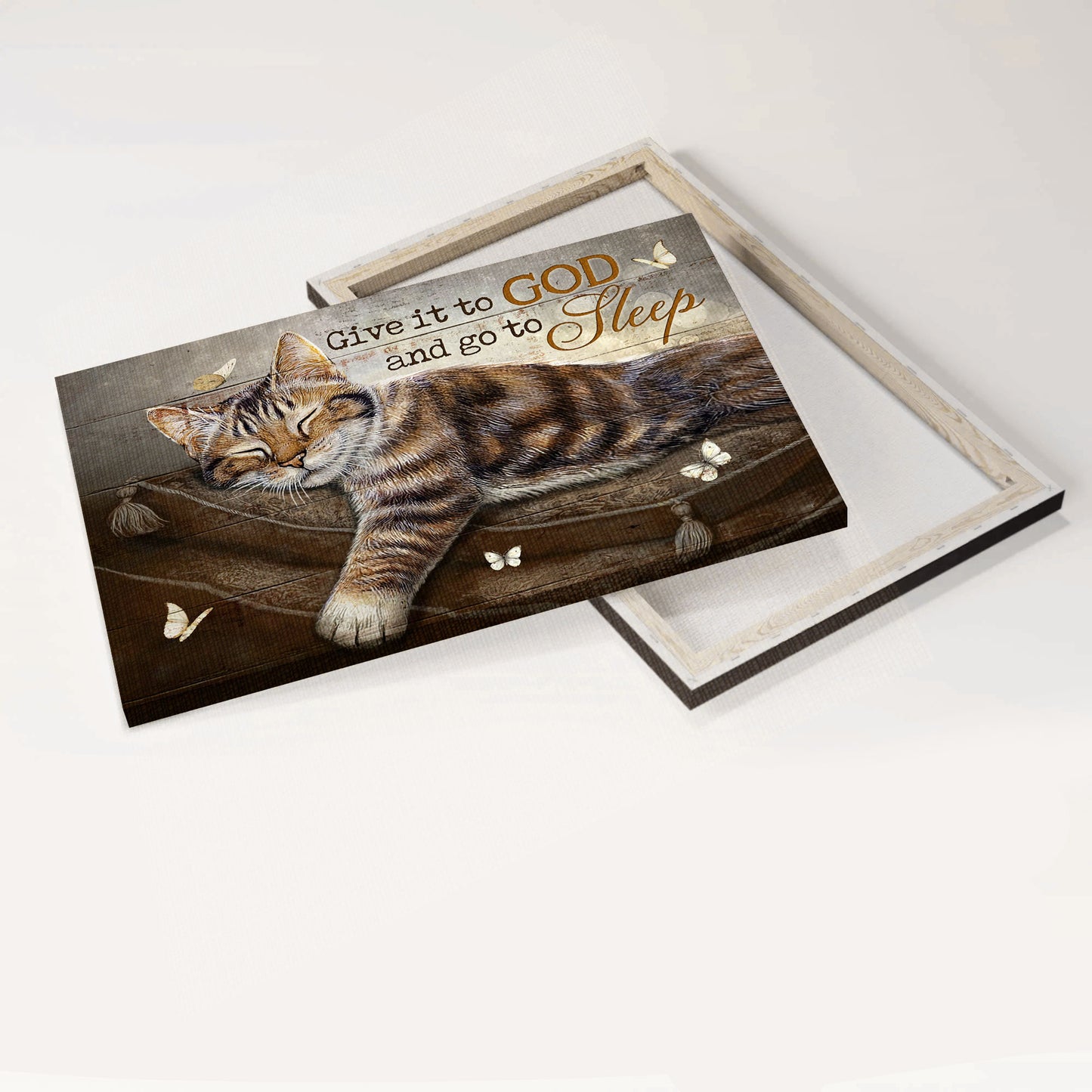 Jesus And Cat Landscape Canvas - Sweet Dream, Sleeping Cat, White Butterfly Canvas - Gift For Christian, Cat Lovers - Give It To God And Go To Sleep Canvas