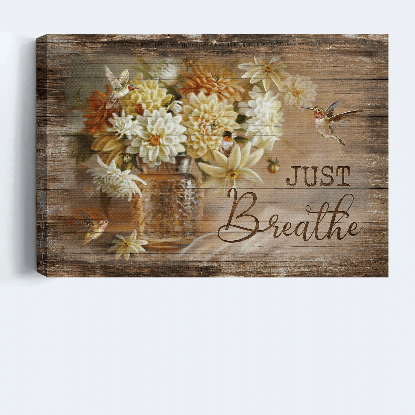 Jesus Landscape Canvas - Watercolor Hummingbird, Rustic White Flower, Vintage Painting Canvas - Gift For Christian - Just Breathe Canvas