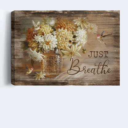 Jesus Landscape Canvas - Watercolor Hummingbird, Rustic White Flower, Vintage Painting Canvas - Gift For Christian - Just Breathe Canvas