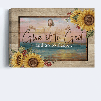 Jesus Landscape Canvas- Blue ocean, Jesus painting, Watercolor sunflower canvas - Gift for Christian- Give it to God and go to sleep - Landscape Canvas Prints, Christian Wall Art
