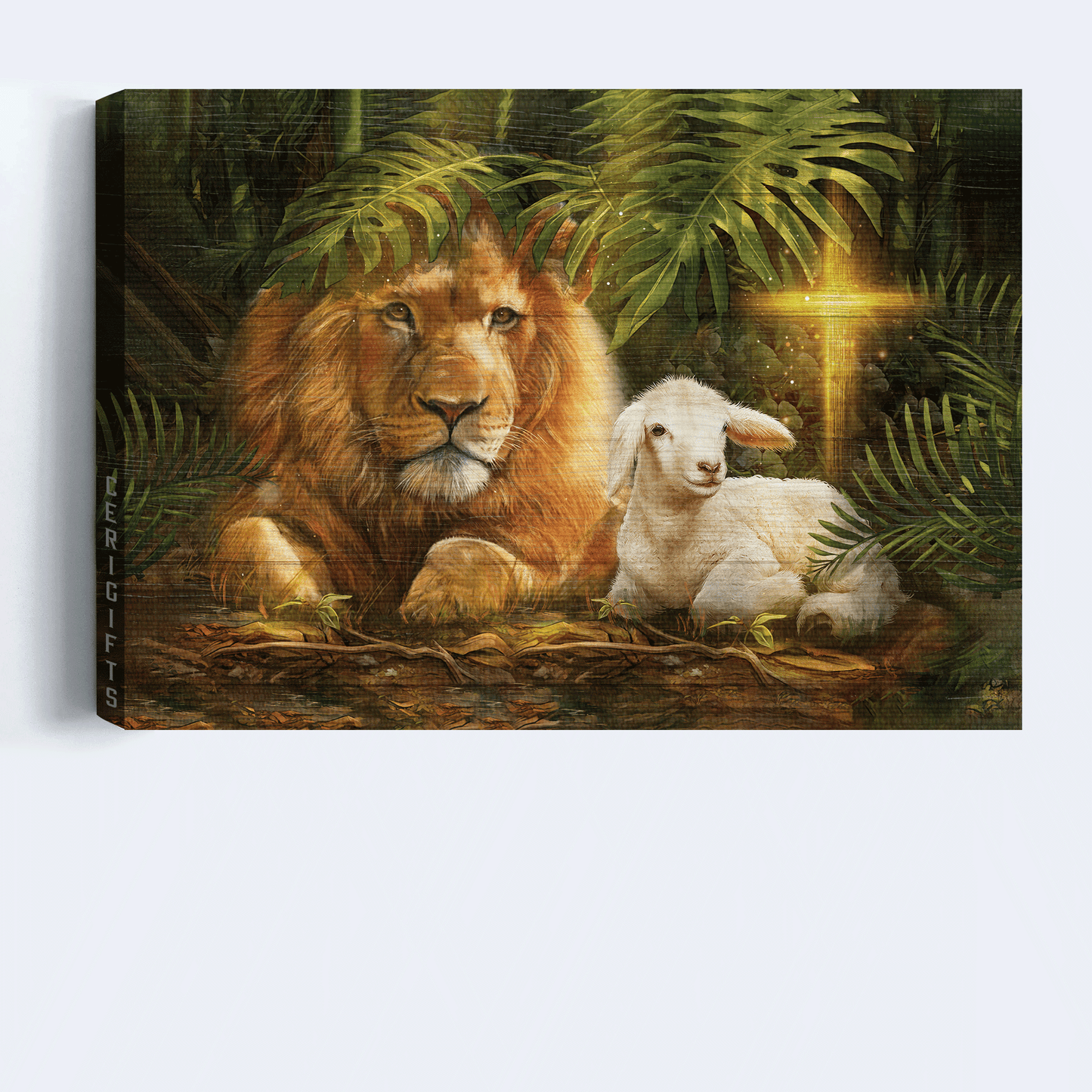 Jesus Landscape Canvas - Big lion king, Beautiful lamb, Unique cross, Lion of Judah, Lamb of God  Landscape Canvas - Gift For Christian Landscape Canvas