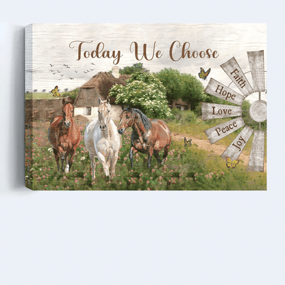 Jesus Landscape Canvas - Beautiful countryside, Dream horses, Windmill Landscape Canvas - Gift For Christian - Today we choose joy