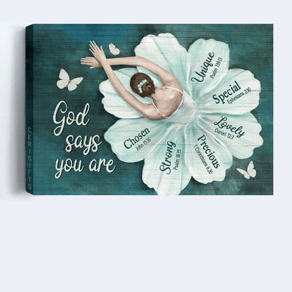 Jesus Landscape Canvas- Ballerina, Ballet Drawing, Flower Dress, Butterfly Landscape Canvas- Gift For Christian- God Says You Are