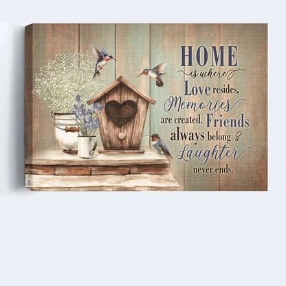Jesus Landscape Canvas- Birdhouse, Hummingbird, Vintage flower canvas- Gift for Christian- Home is where love resides - Landscape Canvas Prints, Christian Wall Art