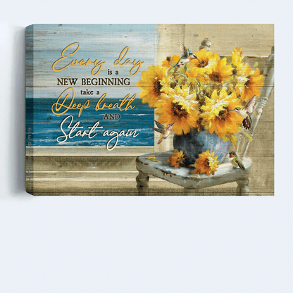 Jesus Landscape Canvas- Blue ocean drawing, Watercolor sunflower canvas- Gift for Christian- Every day is a new beginning - Landscape Canvas Prints, Wall Art