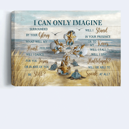 Jesus Landscape Canvas - Beautiful cross, Sea turtle, Seagull, Beach painting Landscape Canvas - Gift For Christian - I can only imagine