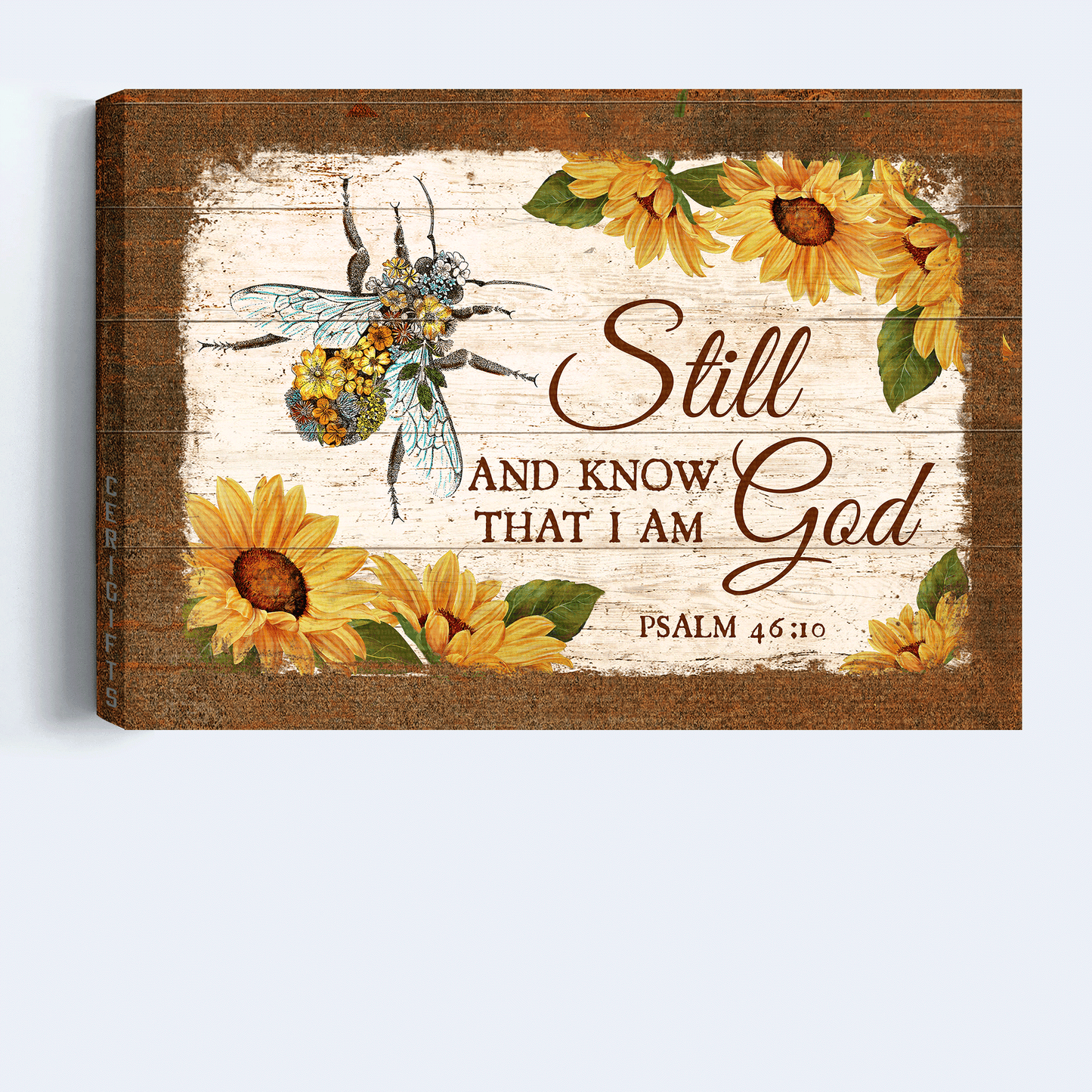 Jesus Landscape Canvas - Sunflower Painting, Colorful Bee Drawing Canvas - Gift For Christian - Still And Know That I Am God Canvas