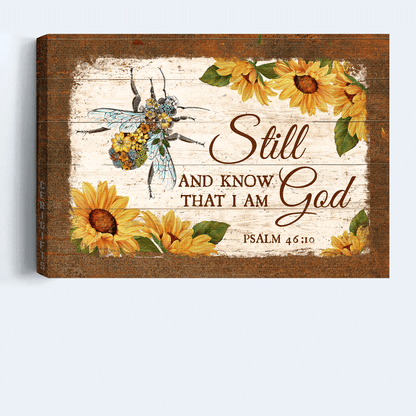 Jesus Landscape Canvas - Sunflower Painting, Colorful Bee Drawing Canvas - Gift For Christian - Still And Know That I Am God Canvas