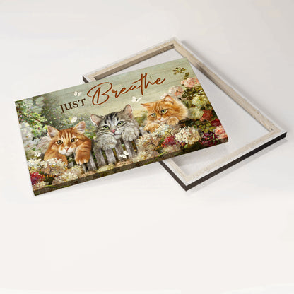 Jesus Landscape Canvas - Adorable Cat, Stunning Flower Garden Amazing White Butterfly Landscape Canvas - Gift For Religious Christian - Just Breathe