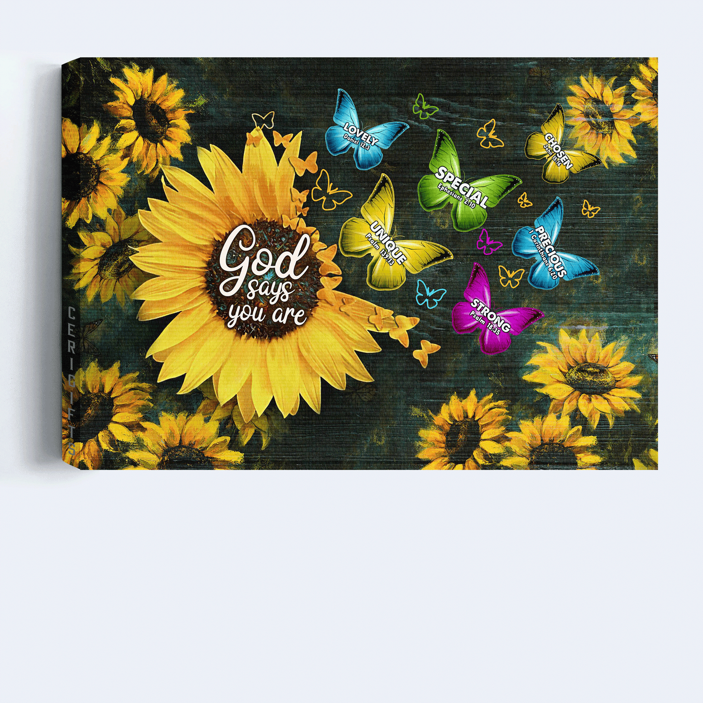 Jesus Landscape Canvas - Sunflower Painting, Colorful Butterfly, Dark Blue Background Canvas - Gift For Christian - God Says You Are Canvas