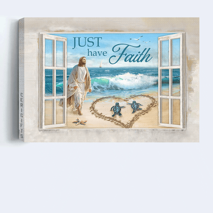 Jesus Landscape Canvas - Jesus drawing, Heart shape, Sea turtle Landscape Canvas - Gift For Christian - Just have faith Landscape Canvas
