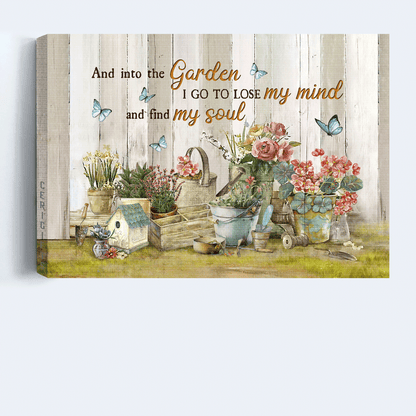 Jesus Landscape Canvas- Beautiful flower, Flower pots, Blue butterfly canvas- Gift for Christian- Into the garden find my soul