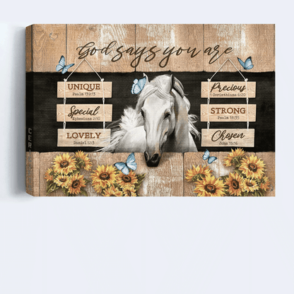 Jesus Landscape Canvas - Beautiful white horse, Sunflower Landscape Canvas - Gift For Christian - God says you are