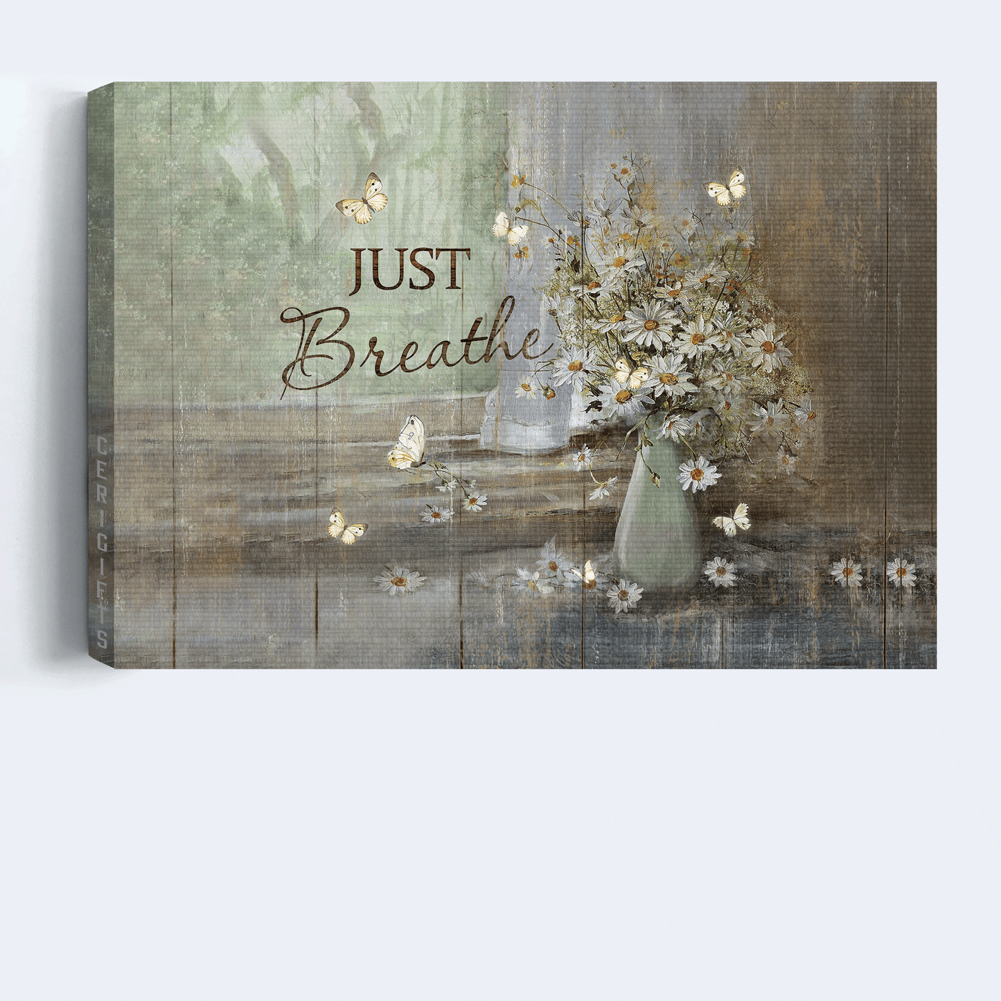 Jesus Landscape Canvas - Vintage Flower Vase, Daisy Flower Canvas - Gift For Christian - Just Breathe Canvas