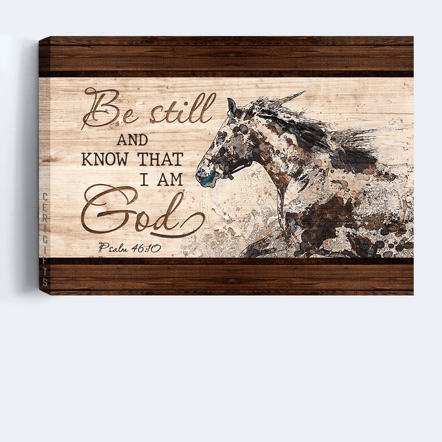 Jesus Landscape Canvas - Watercolor Painting, Running Horse, Wooden Frame Canvas - Gift For Christian - Be Still And Know That I Am God Canvas