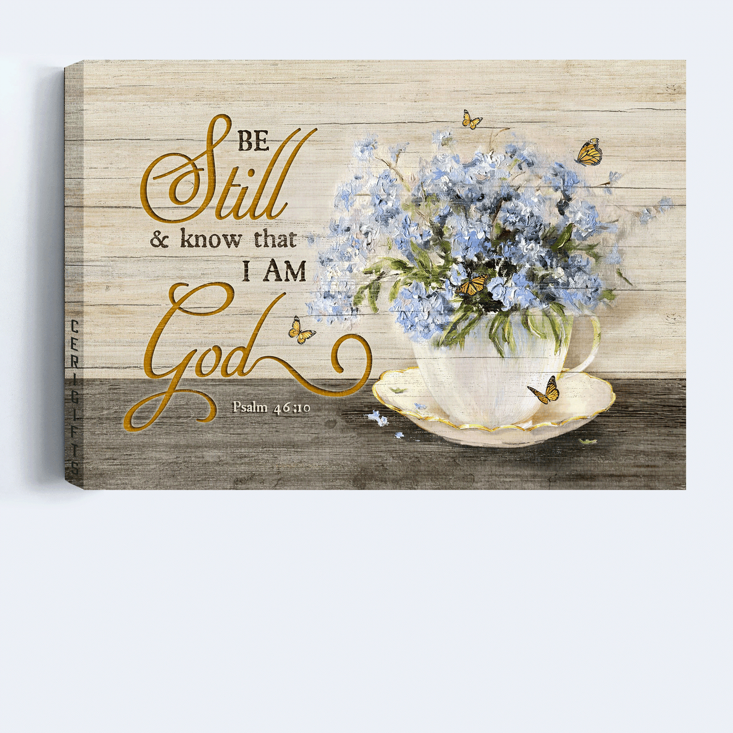 Jesus Landscape Canvas - Blue flower painting, Monarch butterfly, Abstract art Landscape Canvas - Gift For Christian - Be still & know that I am God Landscape Canvas