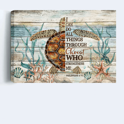 Jesus Landscape Canvas- Awesome Sea Turtle, Amazing Sea Life, Turtle Drawing Canvas- Gift For Christian- I Can Do All Things Through Christ