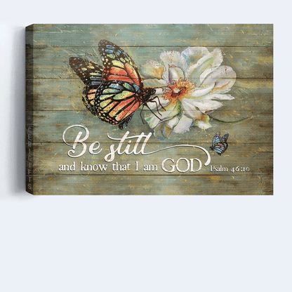 Jesus Landscape Canvas - Beautiful white flower, Colorful butterfly Landscape Canvas - Gift For Christian - Be still and know that I am God
