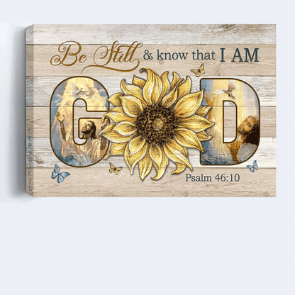 Jesus Landscape Canvas - Stunning Sunflower, The Life Of Jesus, Butterfly Canvas - Gift For Christian - Be Still And Know That I Am God Canvas