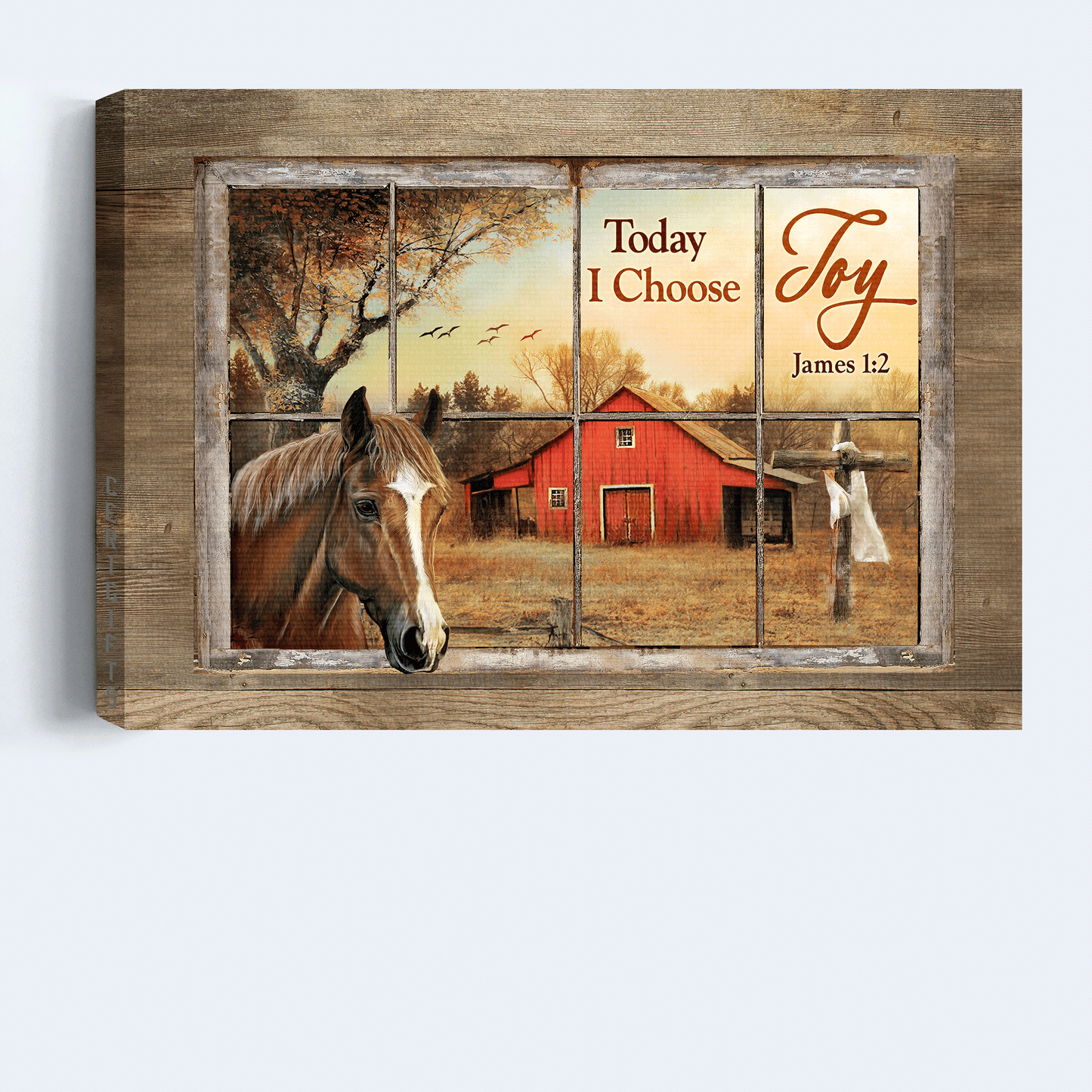 Jesus Landscape Canvas- Beautiful horse, Colorful sunset, Red house, Cross canvas- Gift for Christian- Today I choose joy