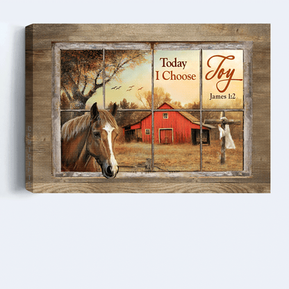Jesus Landscape Canvas- Beautiful horse, Colorful sunset, Red house, Cross canvas- Gift for Christian- Today I choose joy