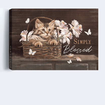 Jesus Landscape Canvas - Beautiful cat, Light pink flower, Pretty butterfly Landscape Canvas - Gift For Christian - Simply blessed