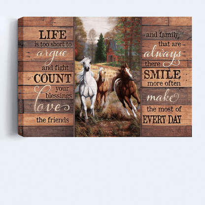 Jesus Landscape Canvas- Beautiful forest, Running horse, Red house canvas- Gift for Christian- Life is too short to argue