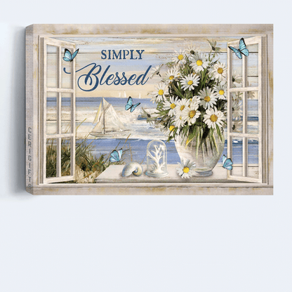Jesus Landscape Canvas - Beautiful beach, Daisy vase, Summer painting Landscape Canvas - Gift For Christian - Simply blessed