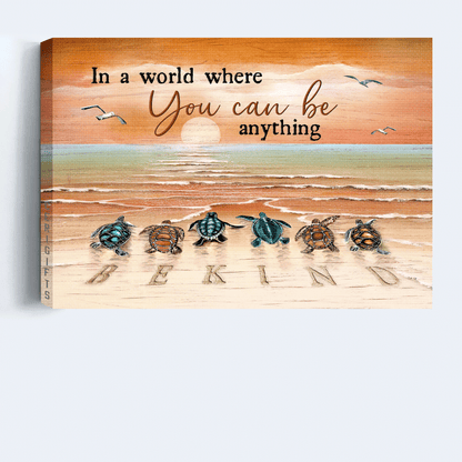 Jesus Landscape Canvas - Beautiful sunset, Sea turtle, To the ocean Landscape Canvas - Gift For Christian - In a world where you can be anything, Be kind