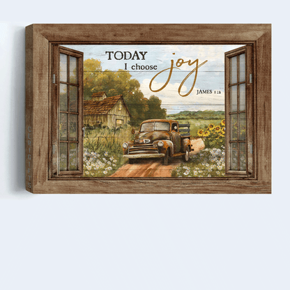Jesus Landscape Canvas - Truck, Way Back Home, Flower Field, Window Frame Canvas - Gift For Christian - Today I Choose Joy Canvas