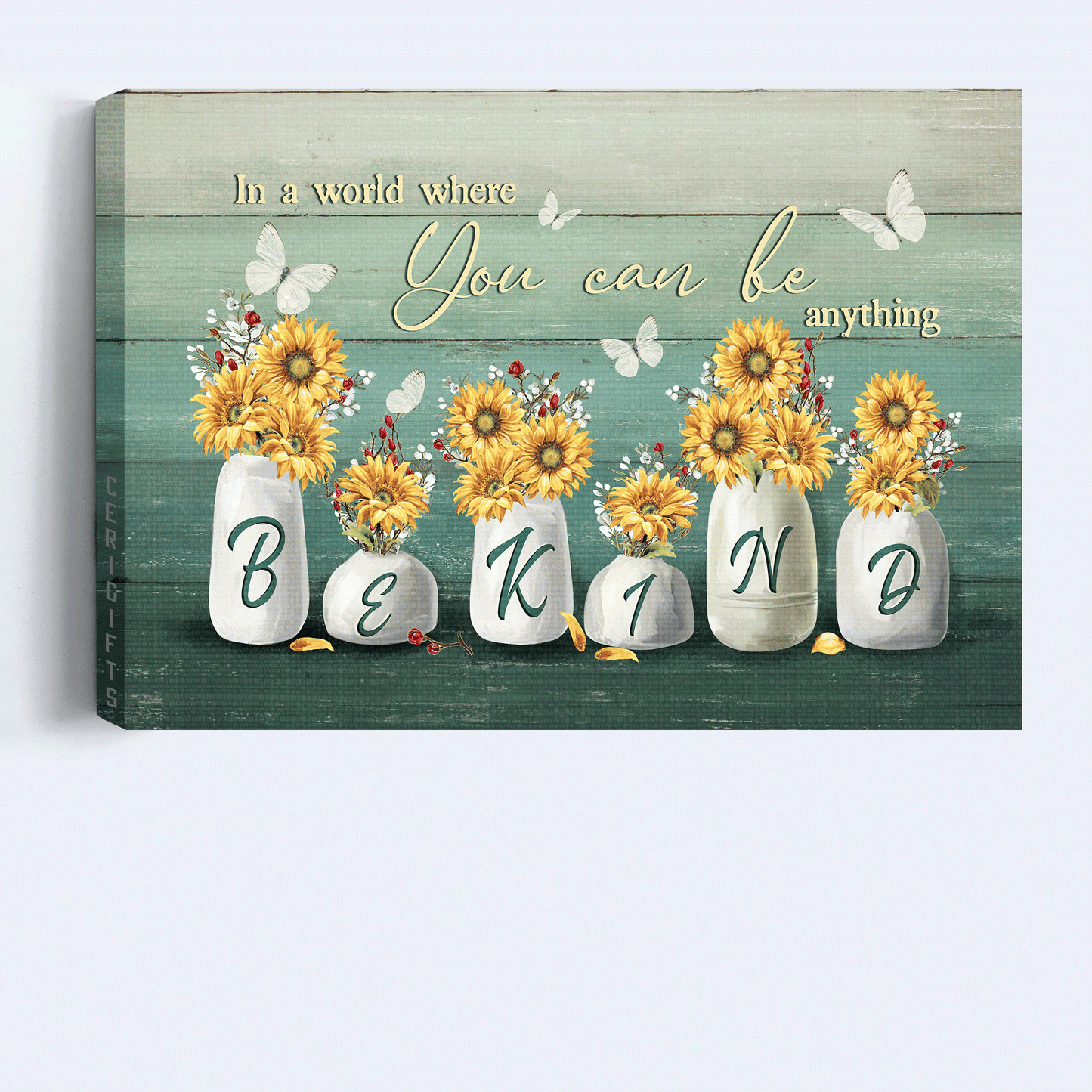 Jesus Landscape Canvas - Sunflower Vase, Butterfly Canvas - Gift For Christian - In A World Where You Can Be Anything Canvas