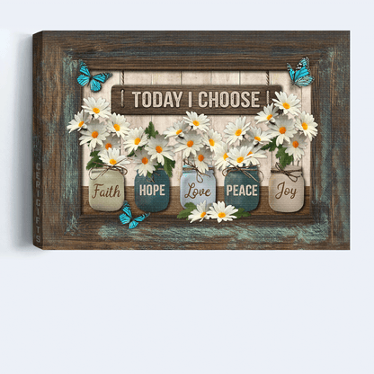 Jesus Landscape Canvas- Daisy flower, Mason jar, Blue butterfly, Flower vase canvas- Gift for Christian- Today I choose